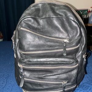 Black Leather Men's Backpack